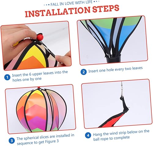 Miniatura 5 de Yardwe Globo de aire caliente viento al aire libre 2pcs jardín molino ornamento arco iris Windsock decoración de patio