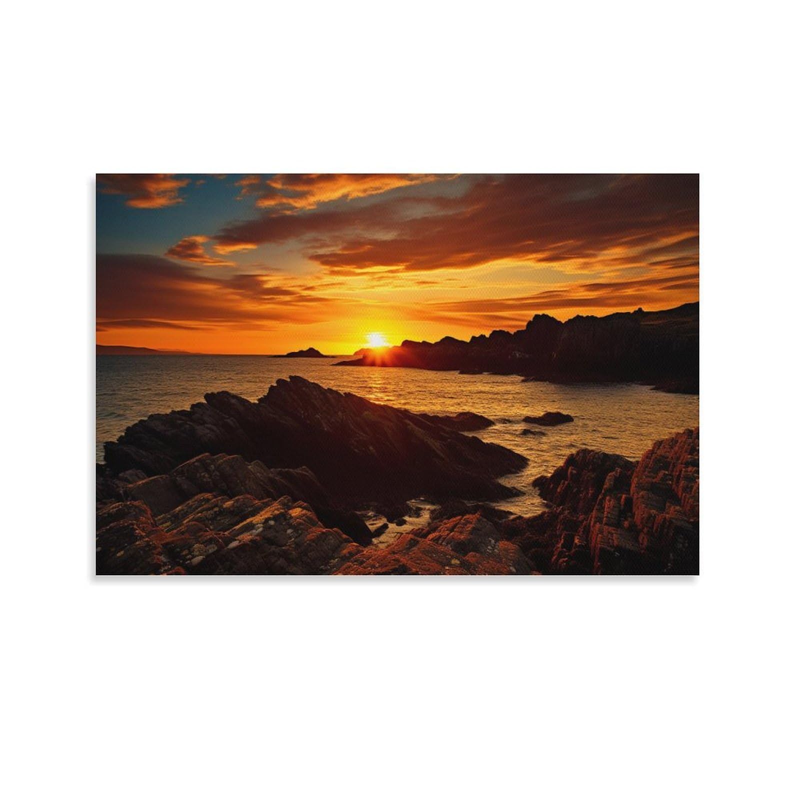 Euumkoo Unframed Ocean Coastal Canvas Wall Art, Sea Sunset Landscape Picture Painting On Canvas, Print Poster Decoration Artwork For Home Living Room Bedroom Wall Decor Unframe 24X36inch(60X90cm)