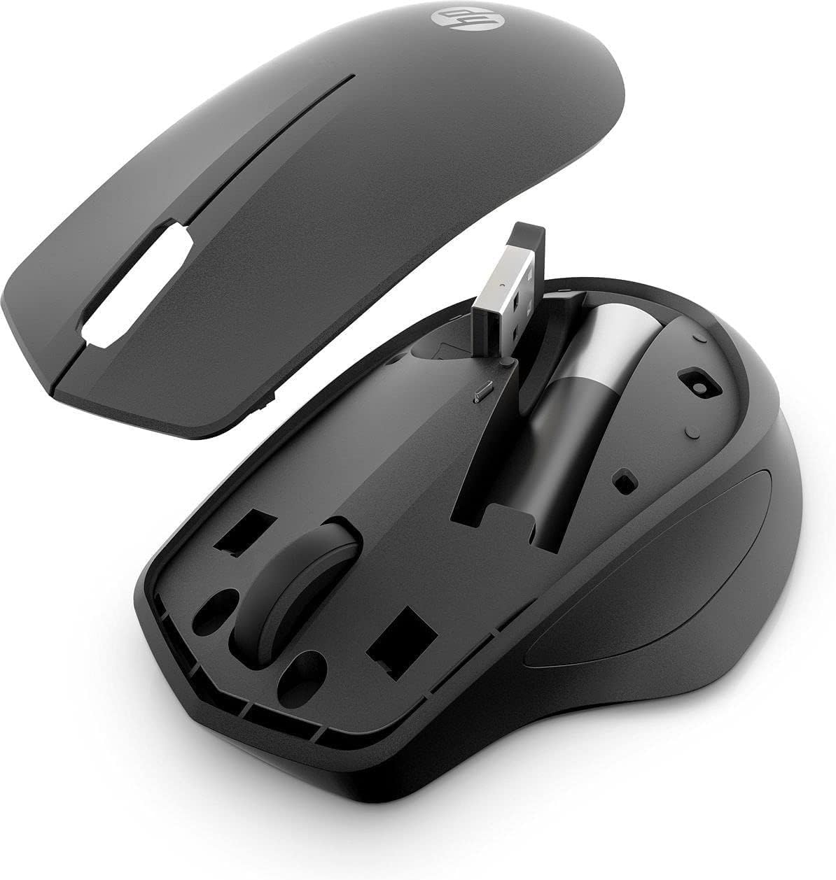 HP 280M Mouse Silent Wireless, Tecnologia LED Blu, Riduzione Rumore fino a 90%, 3 Pulsanti, Rotella di Scorrimento, Design ergonomico, Dongle Ricevitore USB-A Incluso, Nero