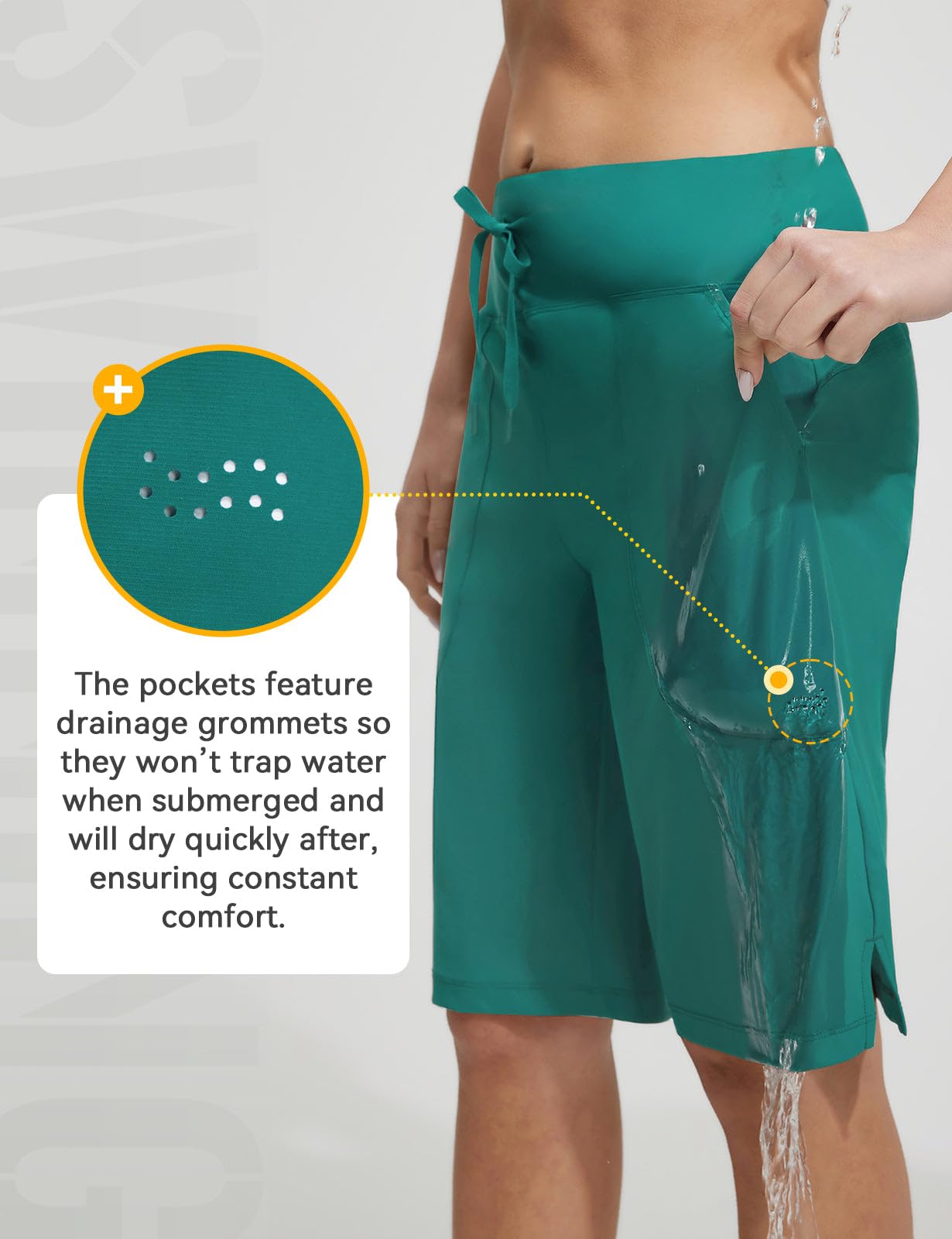 baleaf Pantalones cortos de natación para mujer, bermudas de 11 pulgadas, pantalones cortos largos con bolsillos, secado rápido, con cordón, parte inferior de bikini
