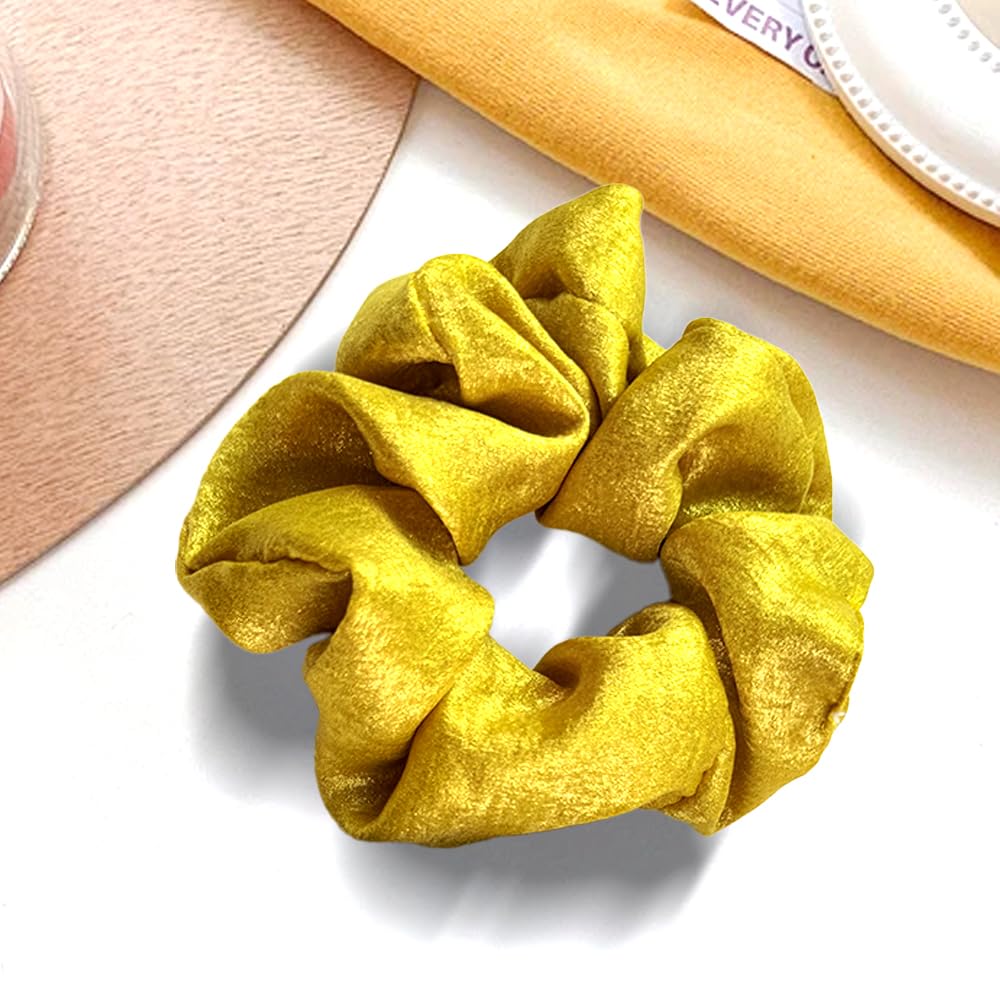 Glitter Decorative Hair Ties,Satin Scrunchies for Women, Soft Than Silk for Hair, Fashion Ties and Bands for Thin | Thick Hair Styling, 1Pack Yellow
