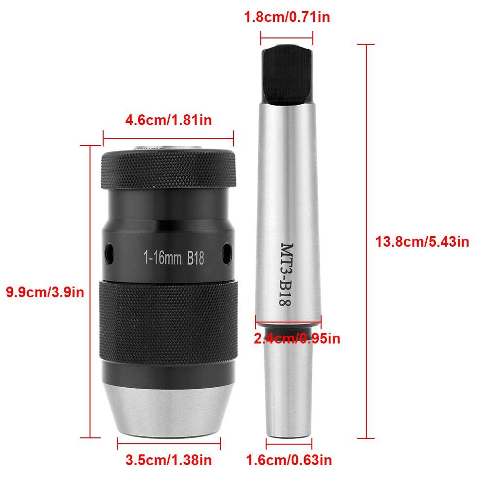 GOTOTOP Mandrino autoserrante senza chiave per tornio con capacità di 1-16 mm, 45# in acciaio, con foro conico