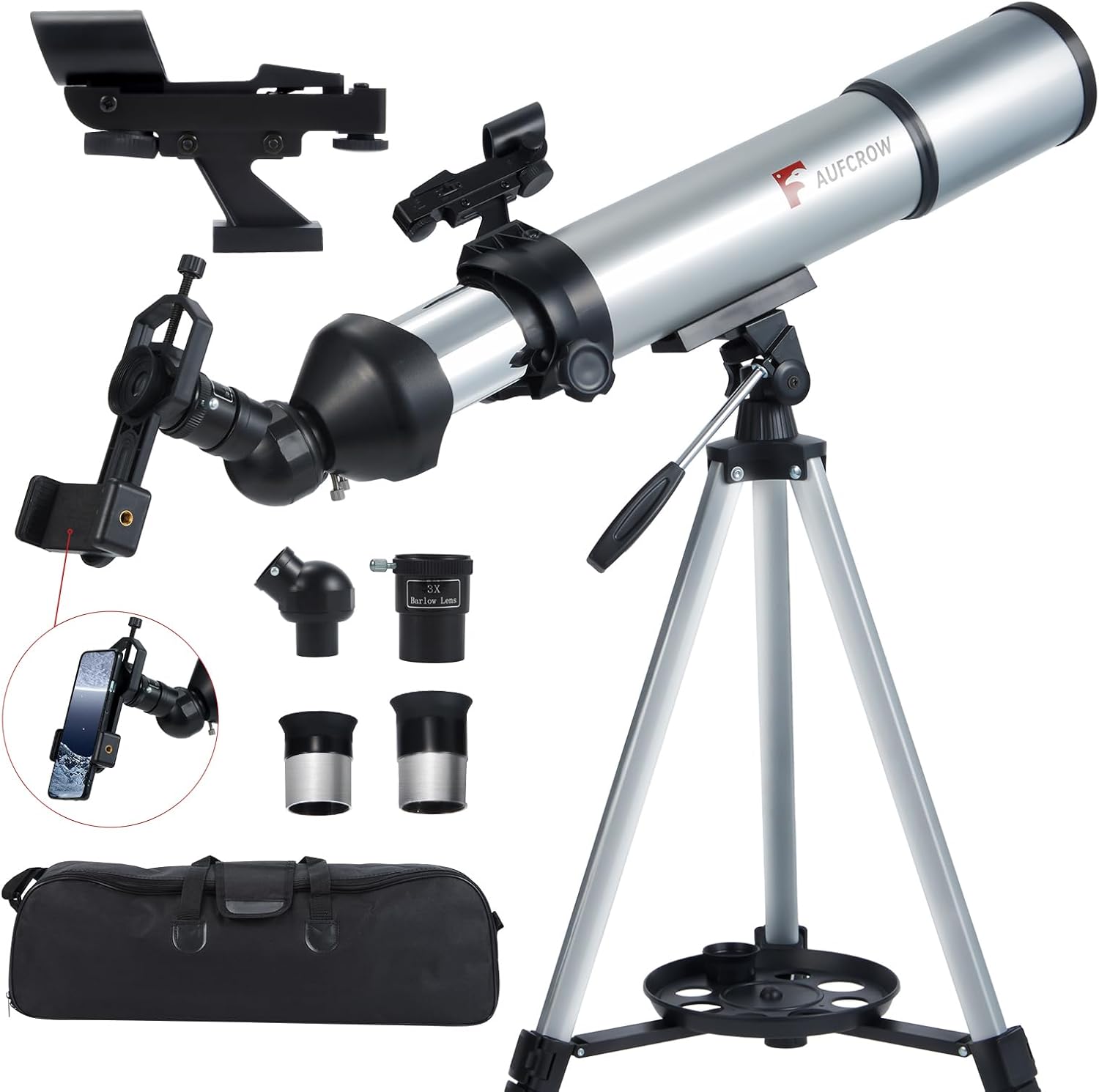 Telescope for Kids Adults 80mm Aperture 600mm Refractor Telescopes High Magnification Astronomical Telescope for Beginner