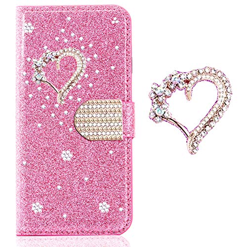 Glittery Diamond Compatible with for Samsung S10 Plus,Loves Sparkle Bling Glitter Leather Stand Function Flip Kickstand Magnetic Book Purse Wallet with Card Slot Holder Protective Cover