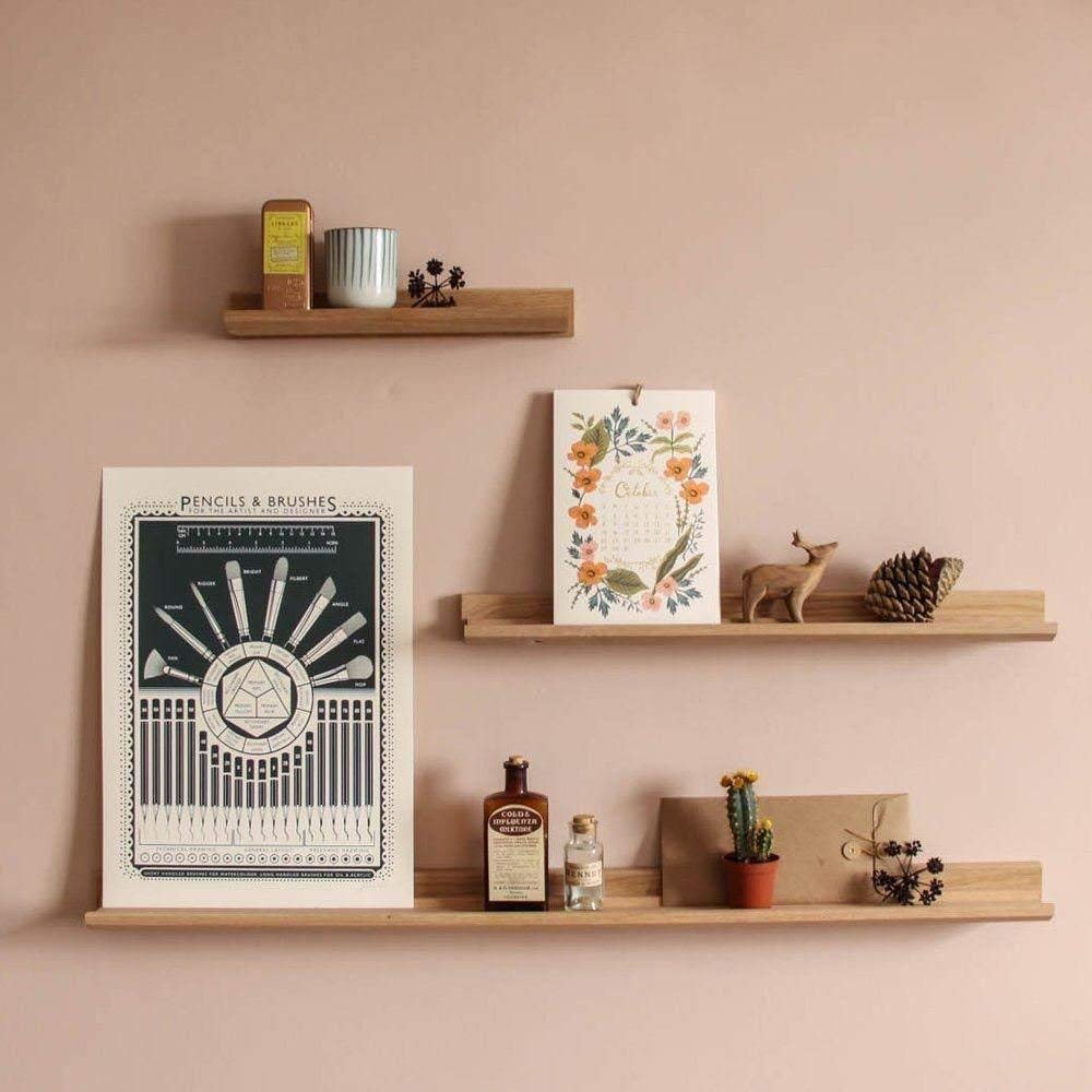 Creamore Mill Made in England Solid Oak Floating Picture Ledge Shelf Medium