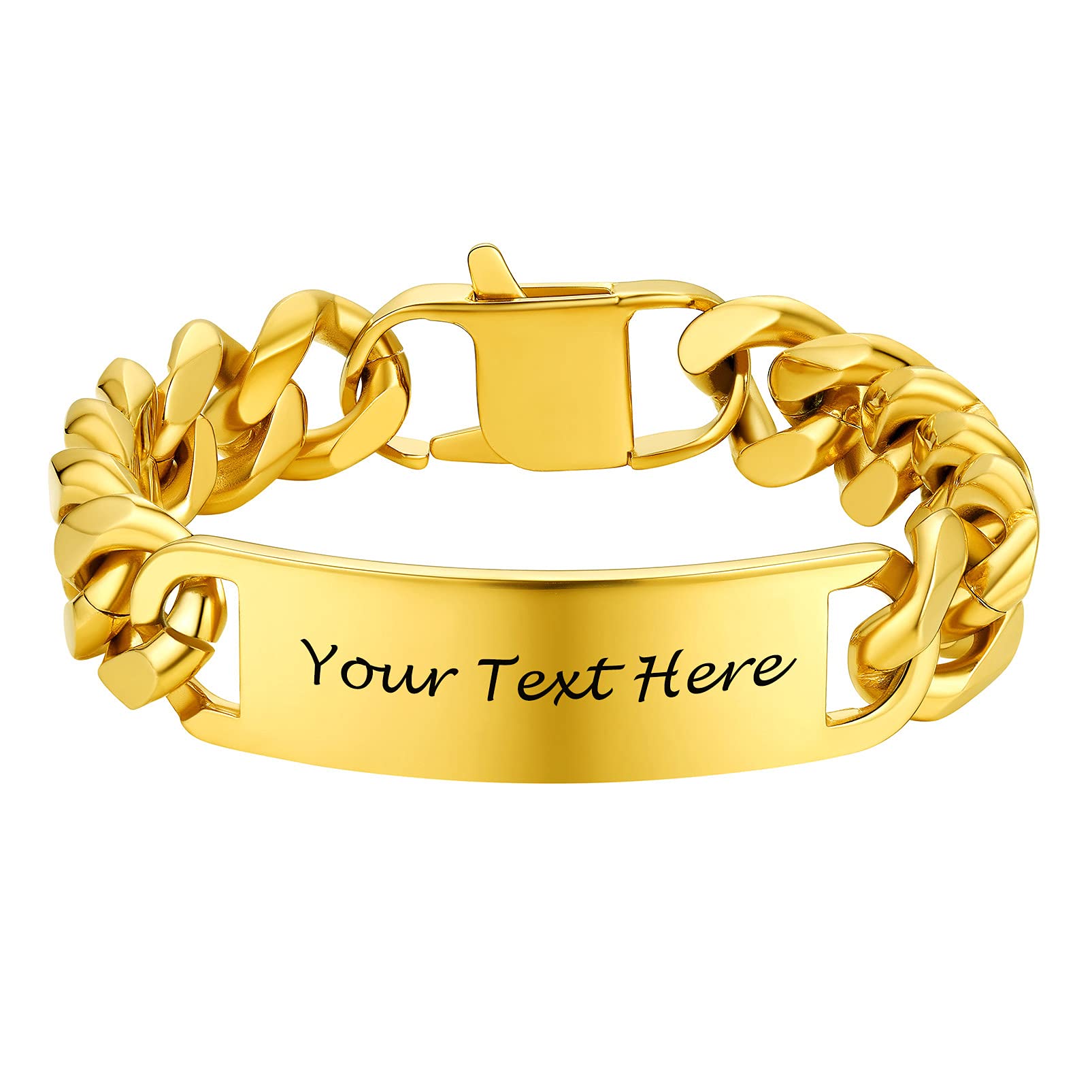 PROSTEEL Stainless Steel Bracelet for Men Women, Stylish Cuban Link Bracelets, Black/18K Gold Plated, W:4.8mm/6mm/10mm/14mm, L:19cm/21cm, Come Box