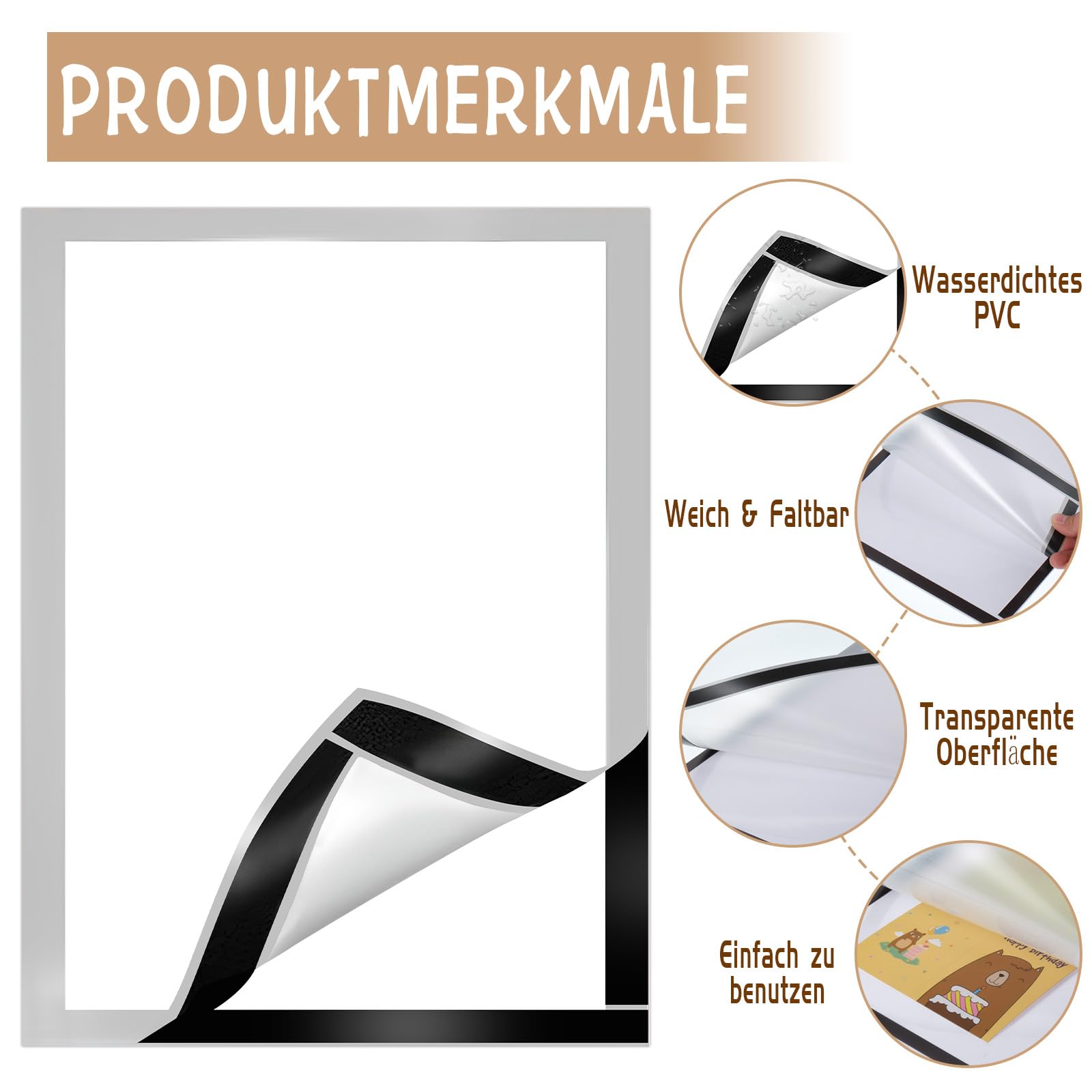 15 Stück Magnetrahmen A4 Selbstklebend – Magnetischer Bilderrahmen für Dokumente, Hinweise & Poster – Magnetfolie Selbstklebend – Rahmen DIN A4 – Bilderrahmen Magnetisch für Büro, Schule, Zuhause