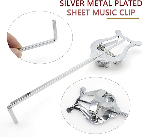 Miniatura 3 de Cheerock Cuerno de trompeta, lira con abrazadera de sujeción, clip de partituras chapado en metal plateado, lira de trompeta duradera, ideal para