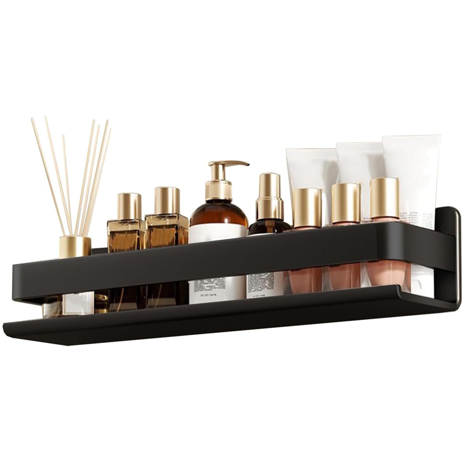 Biutimarden Shower Caddy Stainless Steels Bathroom Shelf Organiser Drilling Wall Mounted Bathroom Caddy Rustproof Bathroom Accessories Multi-Purpose Organiser(30CM,Black)