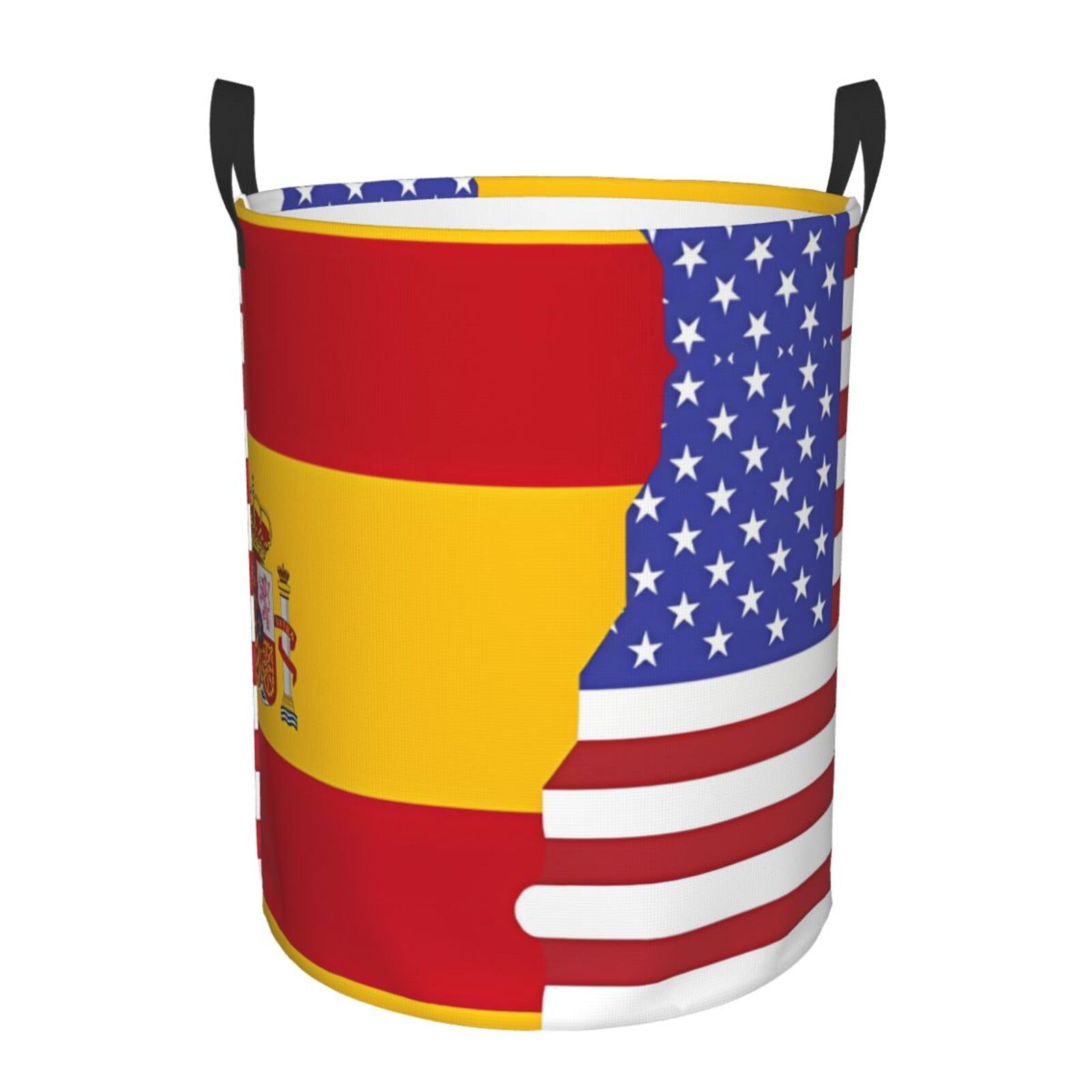 S Collapsible American Spain Flag Print Circular Hamper Round