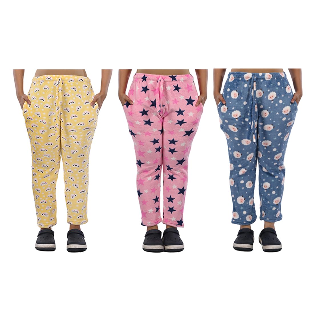 (Pack of 3 Pieces Women Winter Woolen Printed soft & Warm Pyjama Pant Bottom Wear Lower Lounge Pant for Night Wear Both Side Pockets Pyjamas with String Nada, colour may vary-image-43