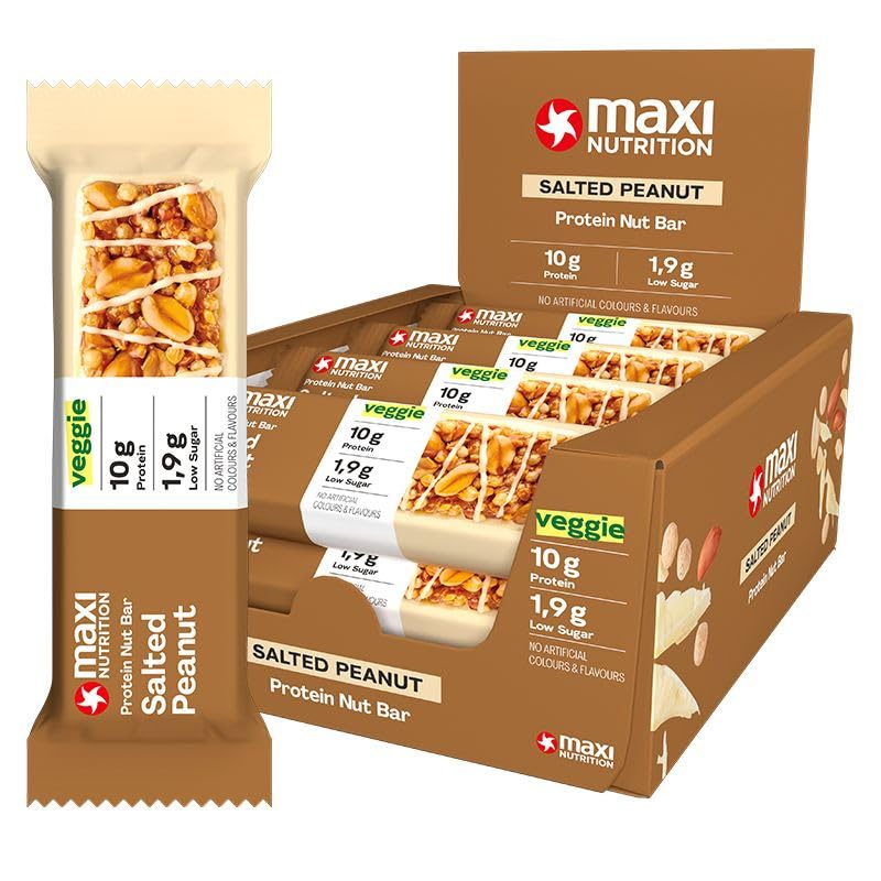 Maxi Nutrition Salted Peanut Protein Nut Bar | 10G Of Protein | With Veggies | Low Sugar | No Artificial Flavours And Colours | Box Of 12 Pcs | 46Gms