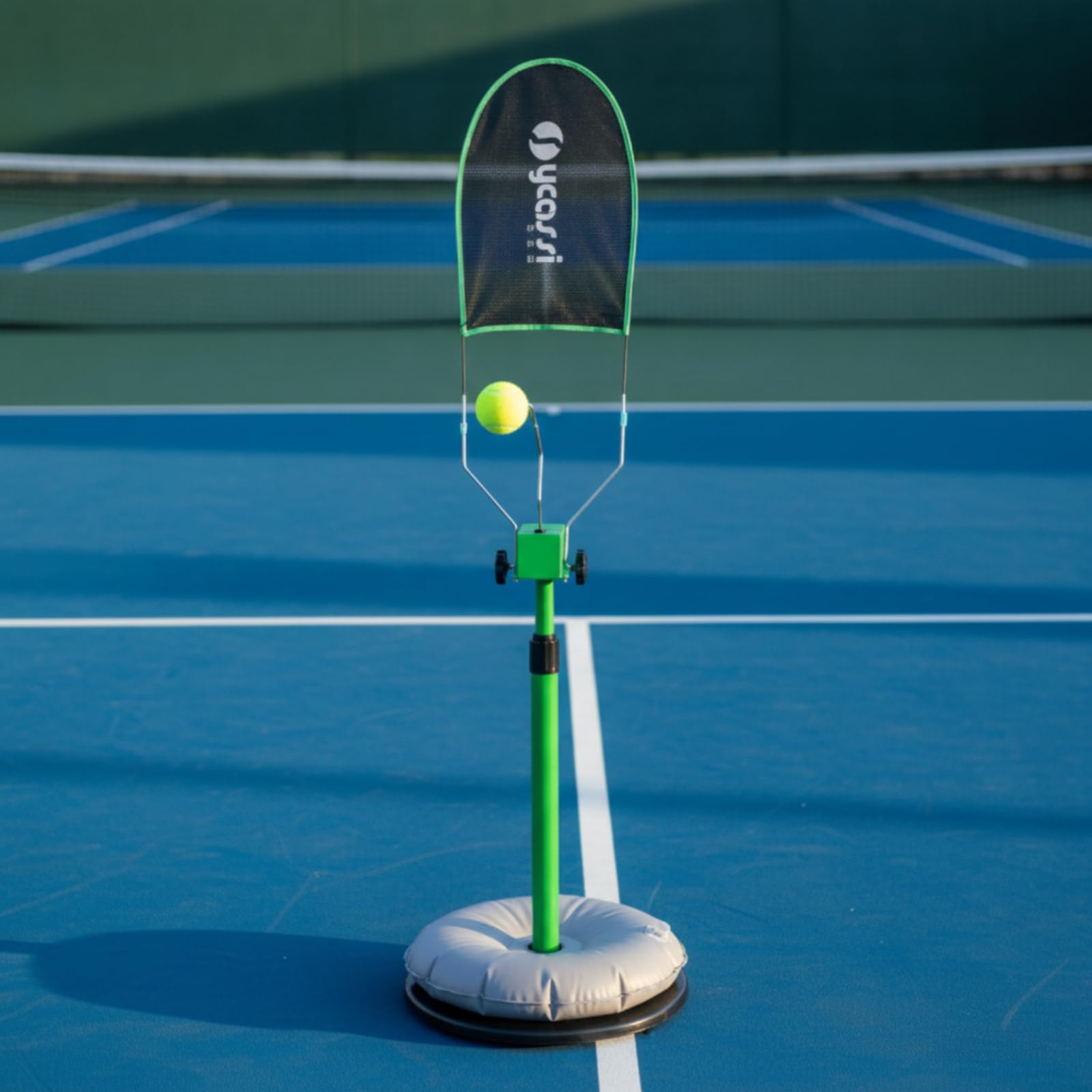 Qianly Allenatore di Tennis con Base Zavorrata Regolabile in Altezza Allenatore di Rimbalzatore da Tennis Indipendente Attrezzatura per Giardino