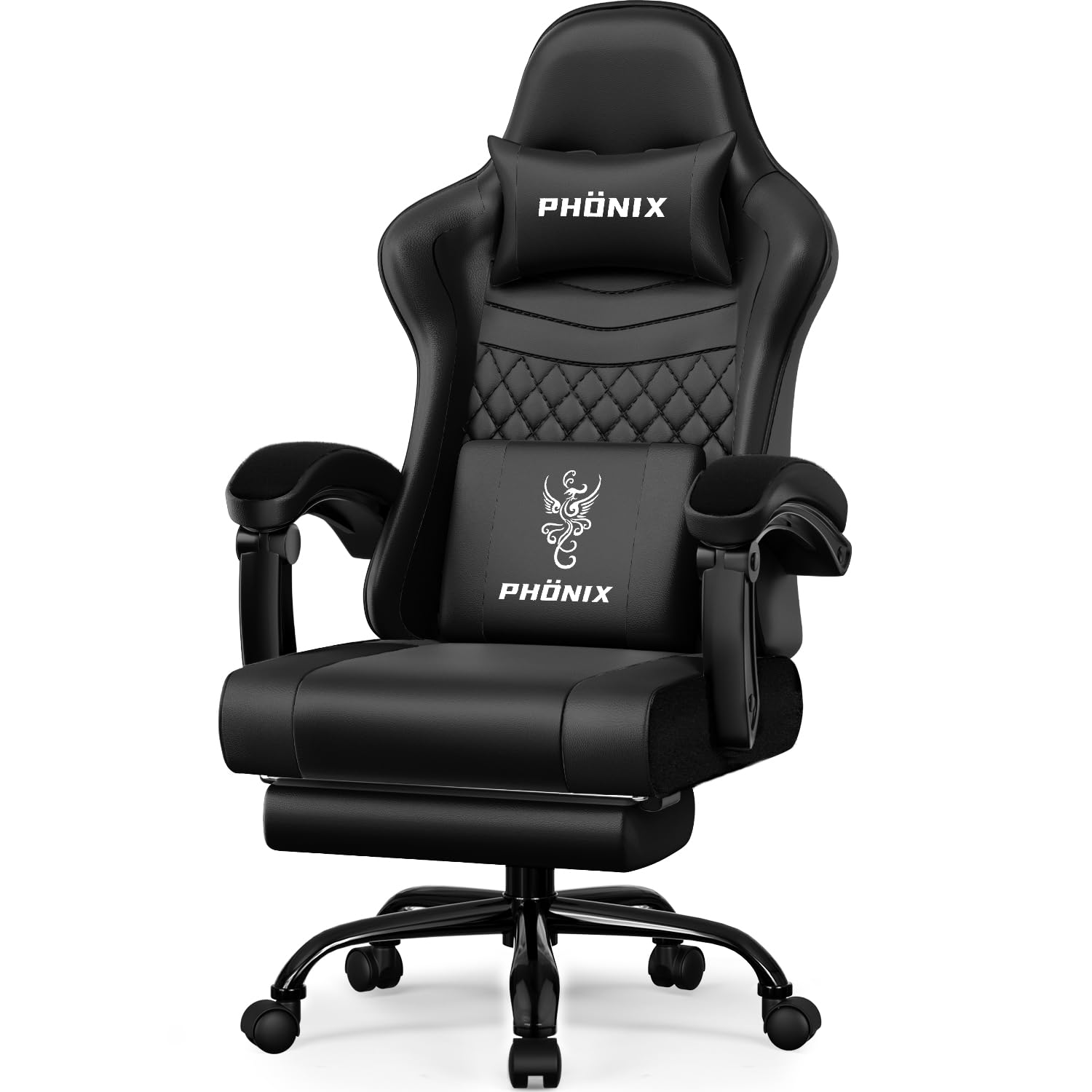 minnouat Gaming Stuhl, ergonomischer Gaming Sessel mit Fußstütze, Gamer Stuhl mit Lendenkissen & Kopfstütze, Gaming Chair mit neigbarer Rückenlehne, Bürostuhl & Gamingstuhl,150 kg