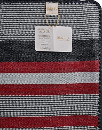 Qisu Alpaca Wool Blanket Throw | Queen, Beautiful, Warm, Stripes | 85 X 65 Inches | Ultra-Soft, Hypoallergenic And Breathable | Non-Itchy Or Scratchy Fabric (Red Grey Stripe) #TOP2