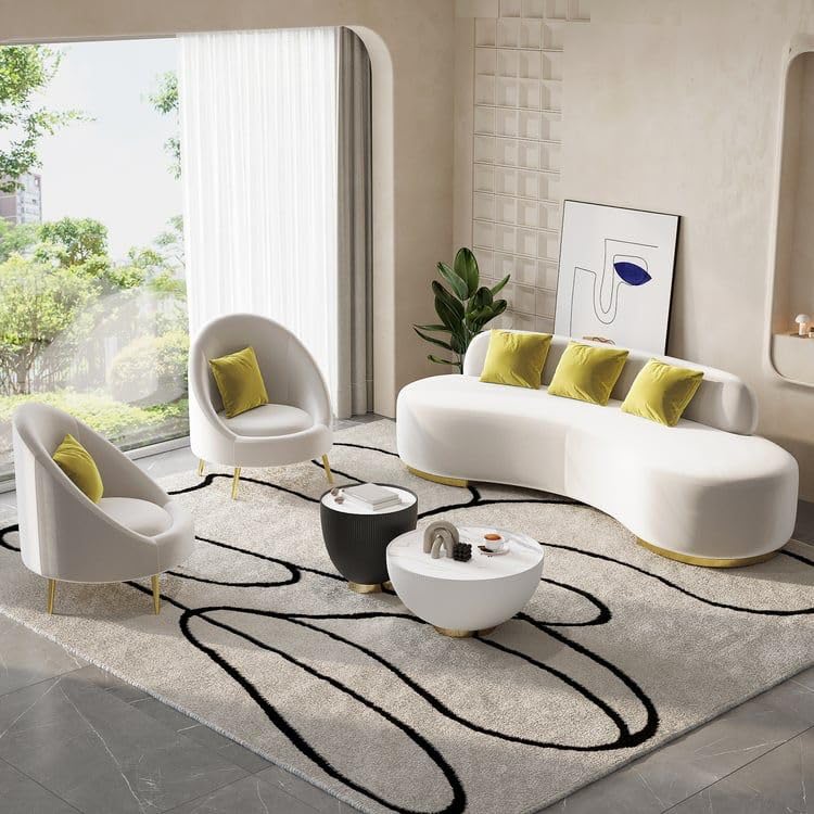 Image of LEGACY OF COMFORT Tara Upholstered Curved Sofa Living Room Set 3 Seater Sofa with 2 Chairs (White)
