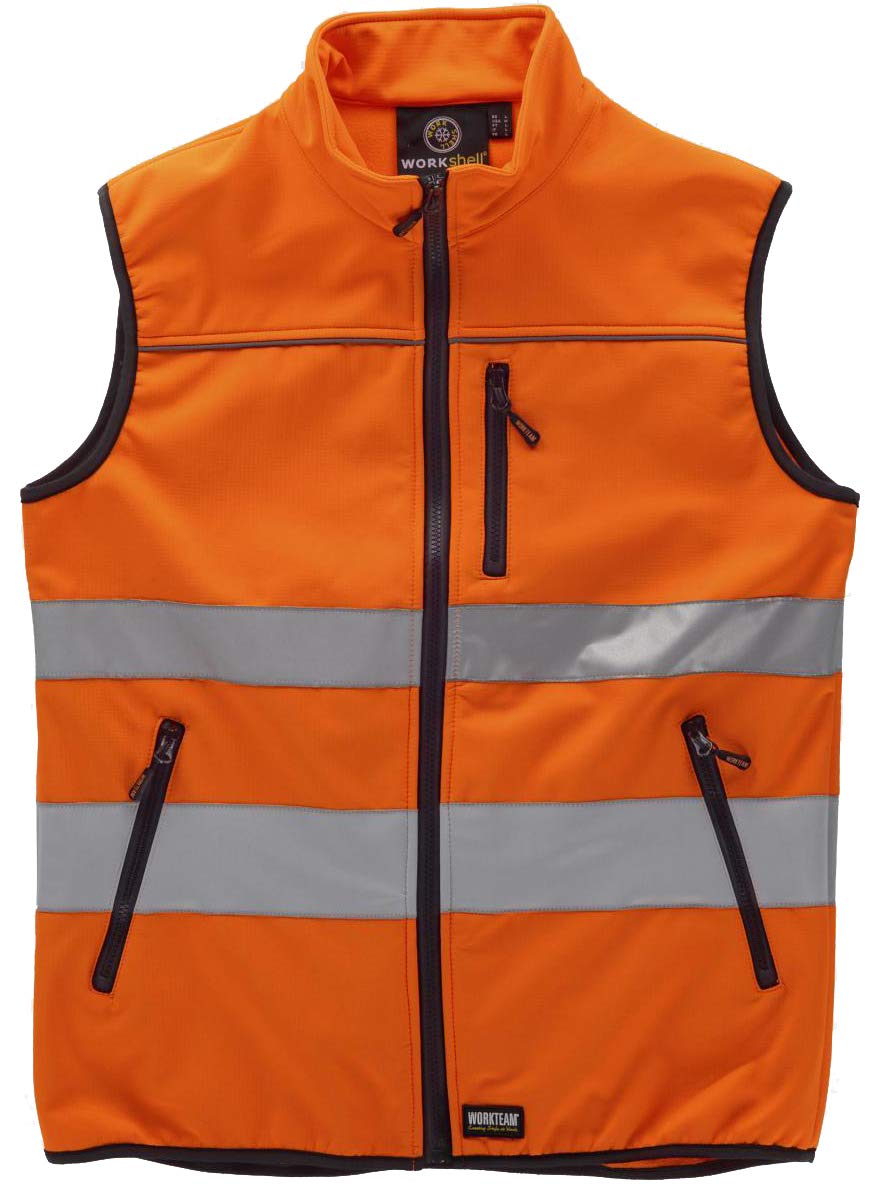 Work Team Chaleco workshell de Alta Visibilidad, Cintas Reflectantes de Diferentes tamaños. EN ISO 20471:2013 Hombre Naranja A.V. XXL