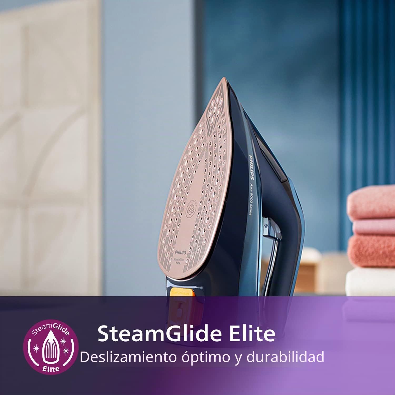 Philips Azur 8000 Series Plancha de vapor continuo 45 g/min Aumento de vapor 210g, 2400 W, OptimalTEMP Technology, SteamGlide Elite, azul claro (DST8020/21)