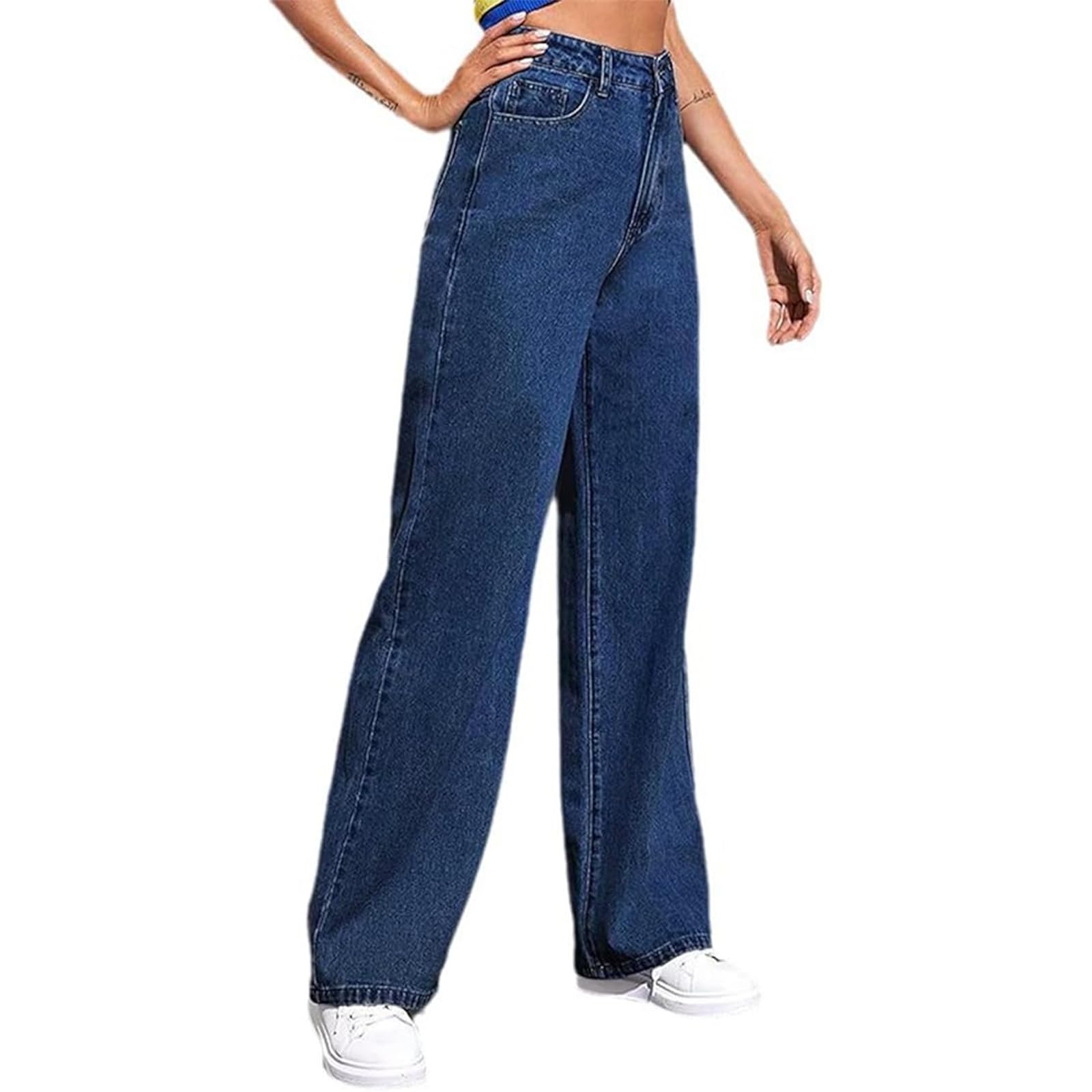 Womens Sweatpant Jeans Wide Leg High Waisted Baggy Pants Boyfriend Elastic Waist Stretchy Denim Jean Straight Leg Pant