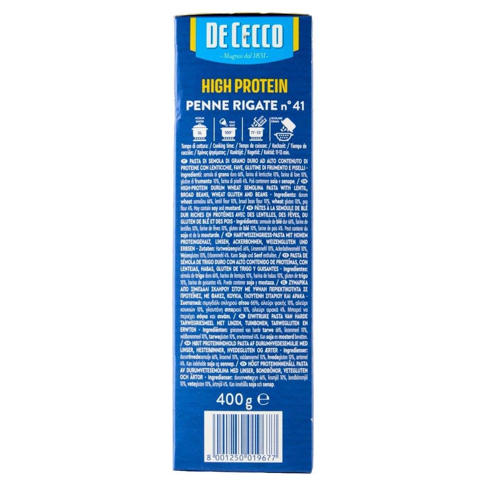 Italian Gourmet Pasta Penne Rigate Nr. 41 High Protein Nudeln 12 x 400g | Semola proteica selezionata, trafila ruvida; eiweißreich, al dente und, Gesamtnettogewicht 4,8 kg + Kostenlos Polpa 400g