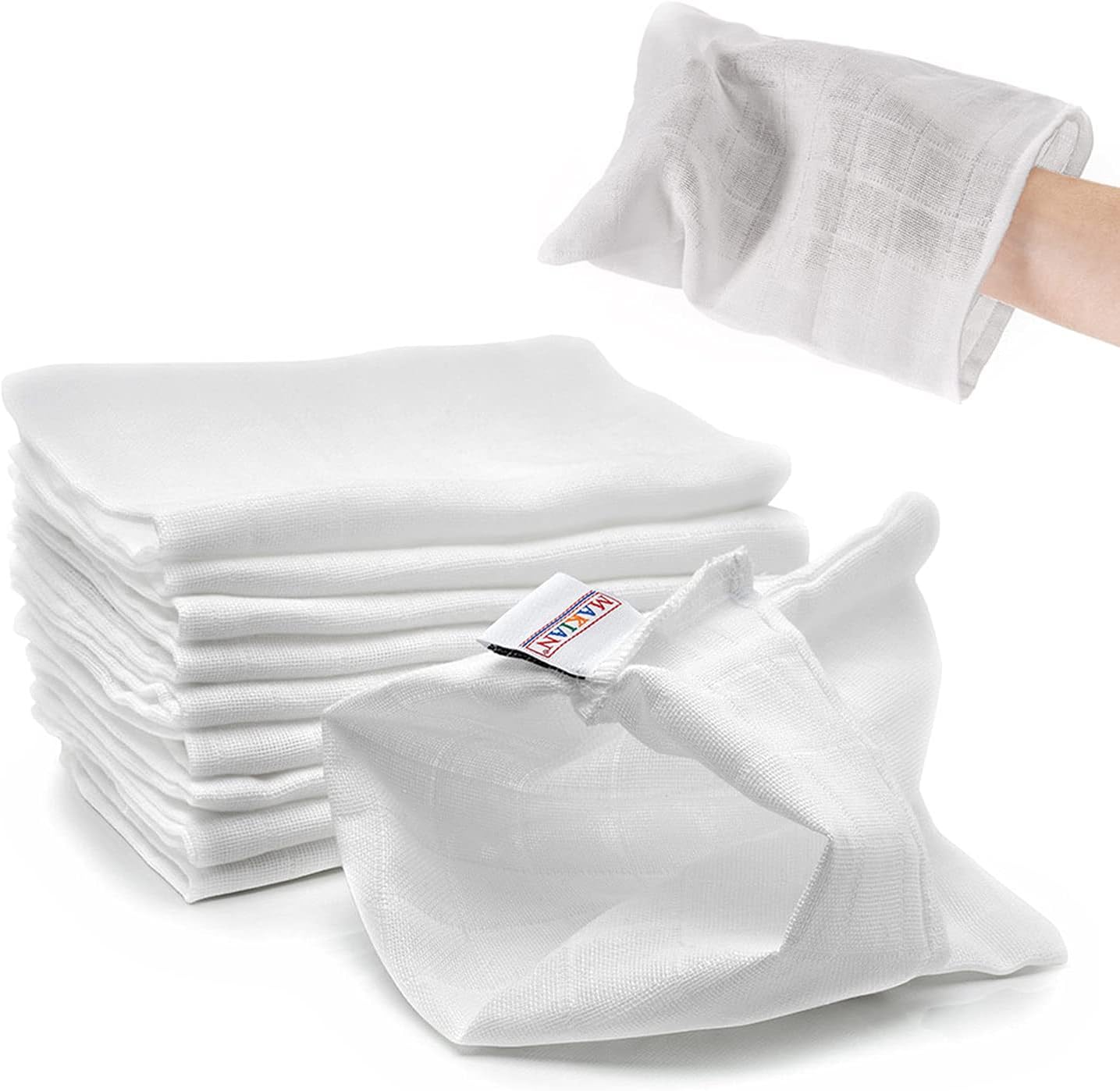 10x Muslin Wash Cloths – Soft Face Cloth Set for Babies and Children – 100% Cotton, Oeko-Tex Certified, Washable at 90 °C – WhiteOEKO-TEX STANDARD 100