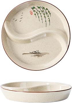 Portion Control Plates, Divided Plates For Adults, Reusable 2 Section Lunch Tray, Japanese Style Serving Plate F