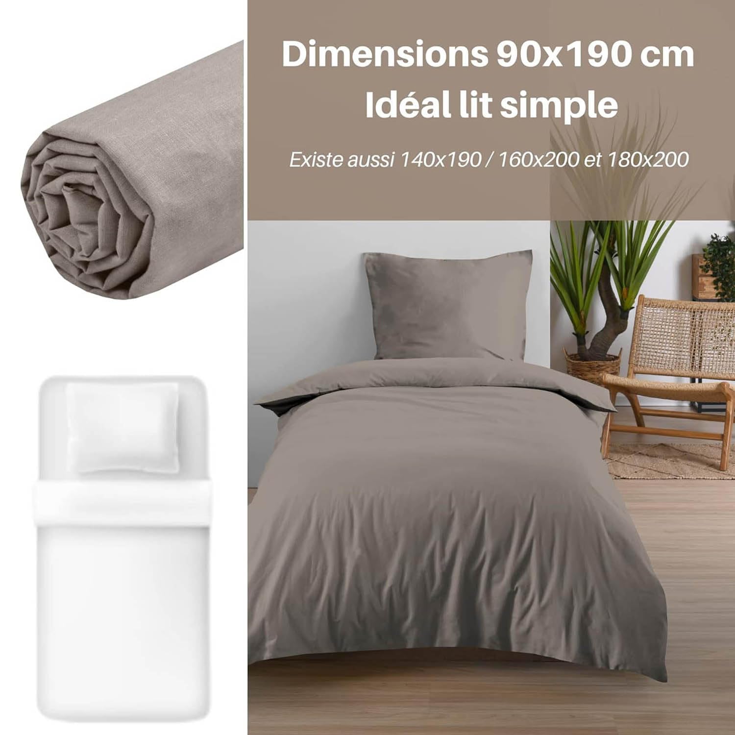 Lovely Casa, Fitted sheet, Size 90 x 190 cm, Large 30 cm, 100% Oeko-Tex certified cotton, Linen colour, Eden model - Image 3