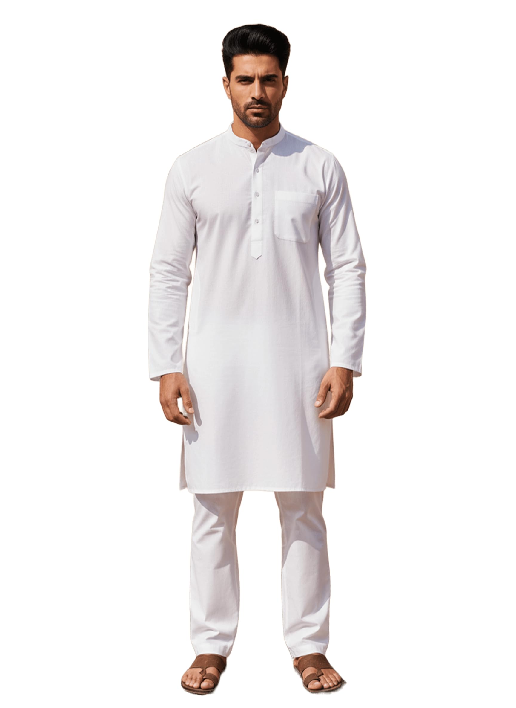 excent Men's Pure Cotton Solid Regular Fit Ethnic Wear White Kurta Pajama Set with Front Pocket-picture-43