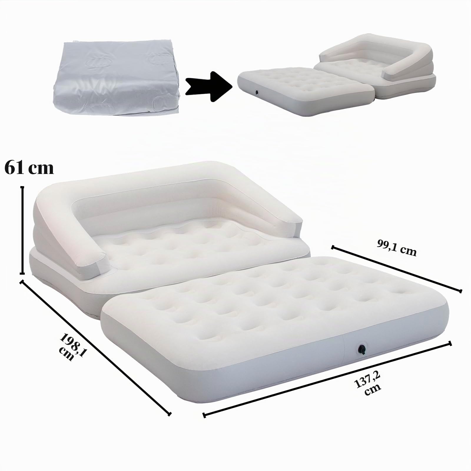 Aufblasbare Couch, beflockt, Luftsofa, aufblasbares Sofa für Camping, Grau