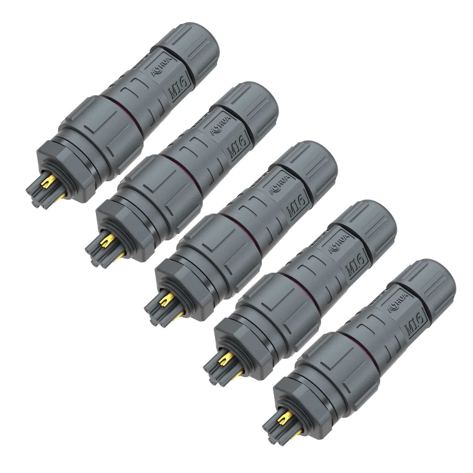 AOHUA M16 Waterproof Connector IP68 Outdoor Electrical plug for 3 pin Cables Ø 4.5-7.5mm UL Certification(Black)(5 Pack)