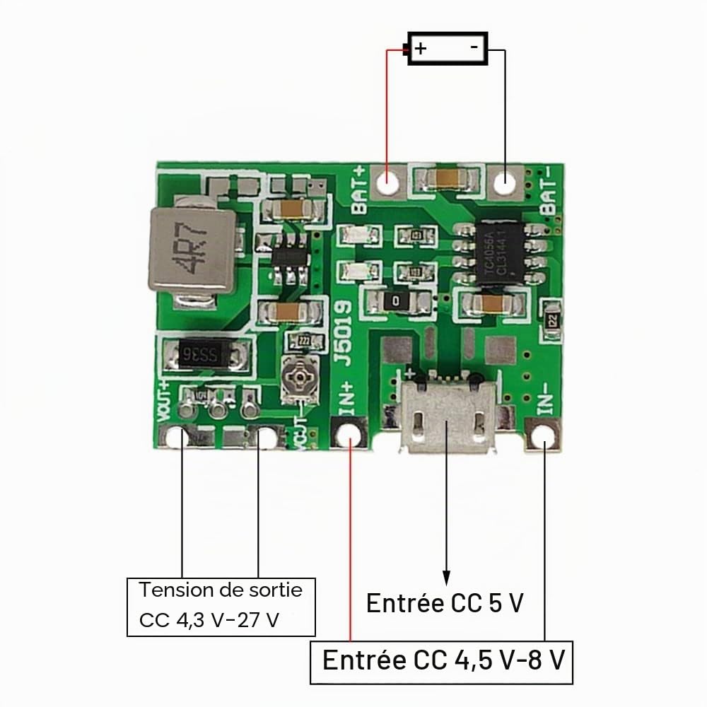 Module Boost 2A,5 pieces 18650 Module de Charge de Batterie Lithium-ion,Carte D'alimentation Step-Up 3.7V à 5V 9V 12V Module de Charge-décharge