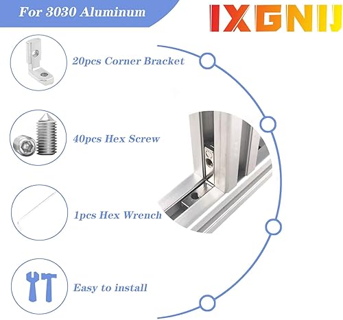 Miniatura 4 de 20 unidades de soporte de esquina 3030 en forma de L para conector interior de extrusión de aluminio 3030 en plata (20 LES)