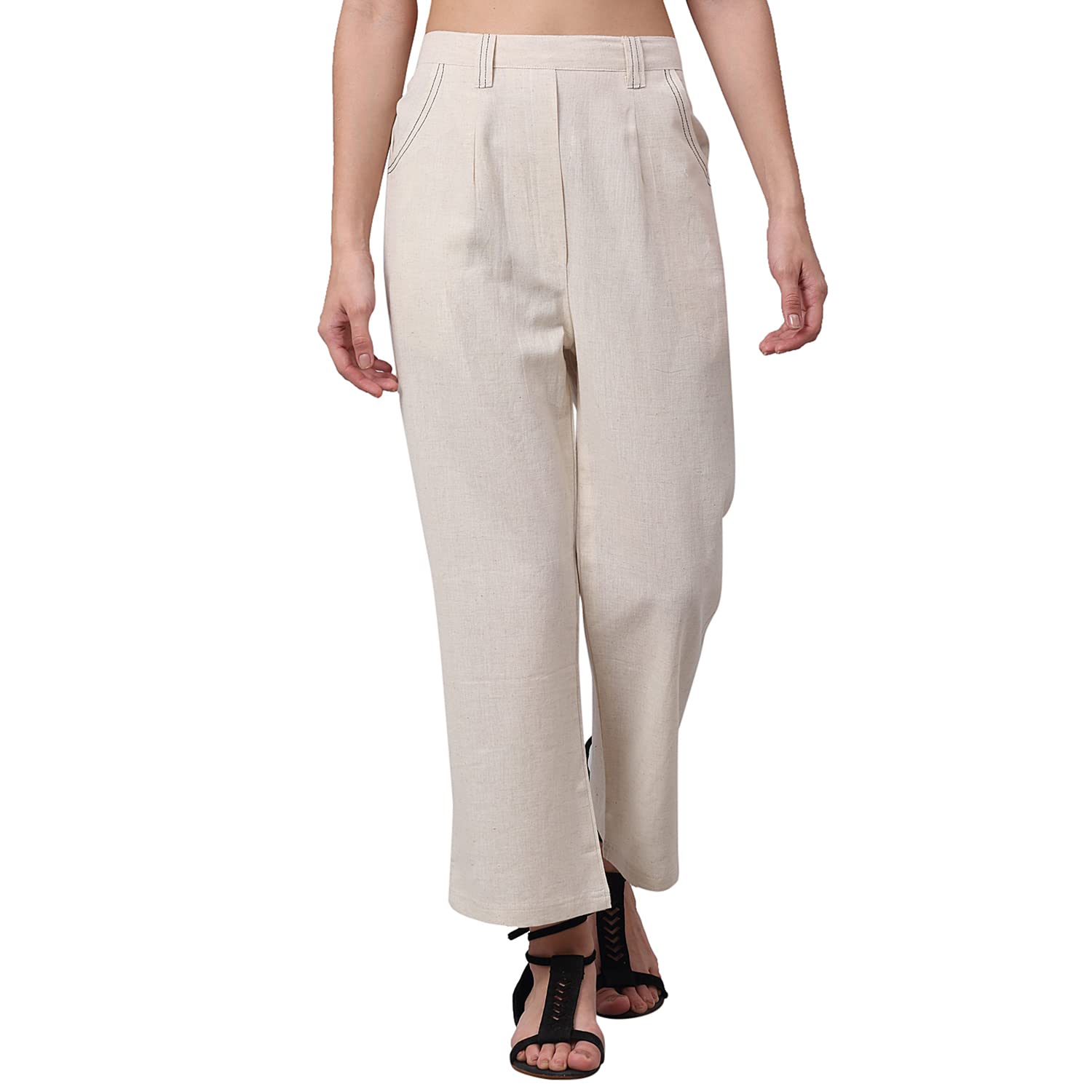 NEUDISWomen Pure Cotton Wide Leg Solid Trousers