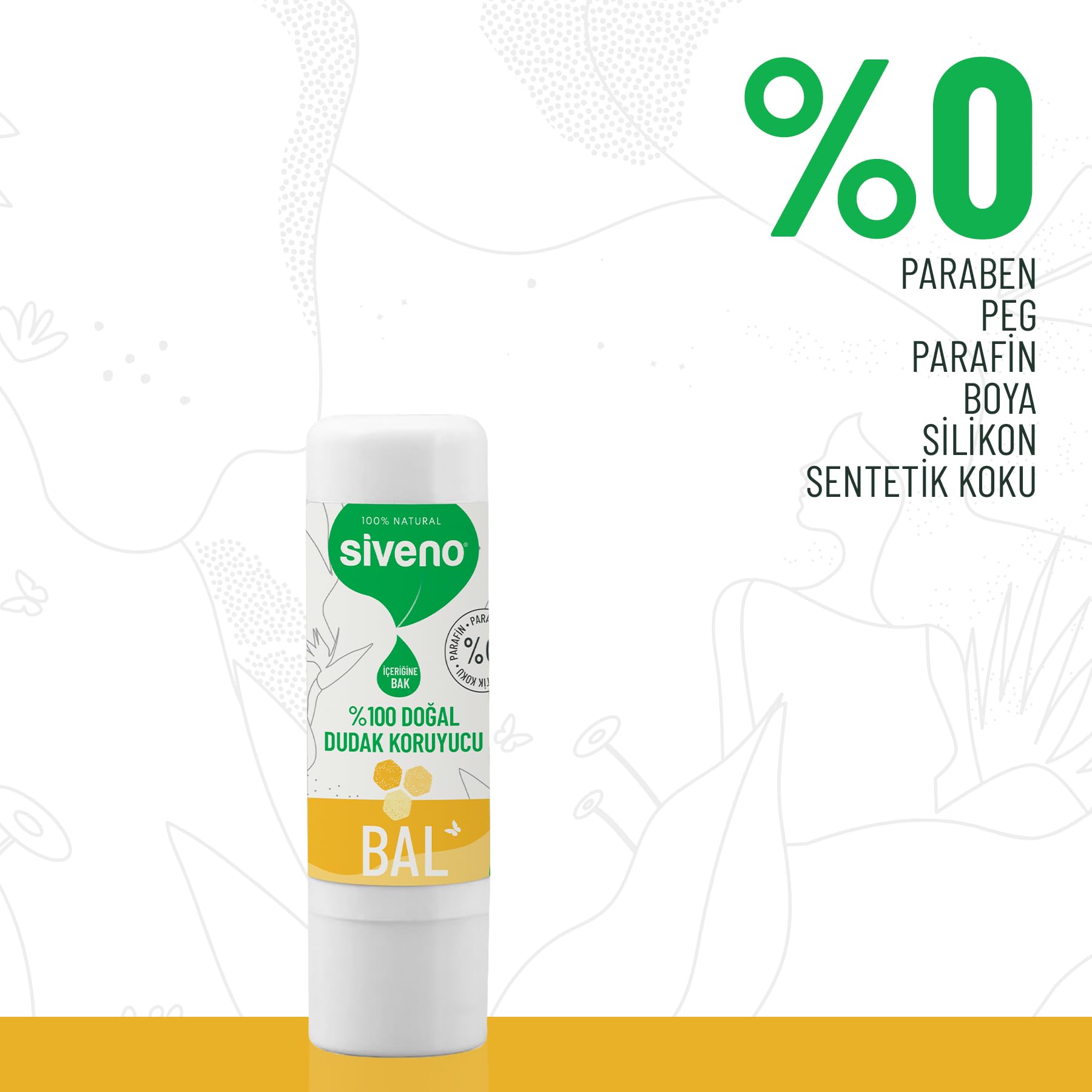Siveno%100 Doğal Dudak Koruyucu Bal Bitkisel Lipbalm Dudak Kremi Nemlendirici Parlatıcı Onarıcı 6 G