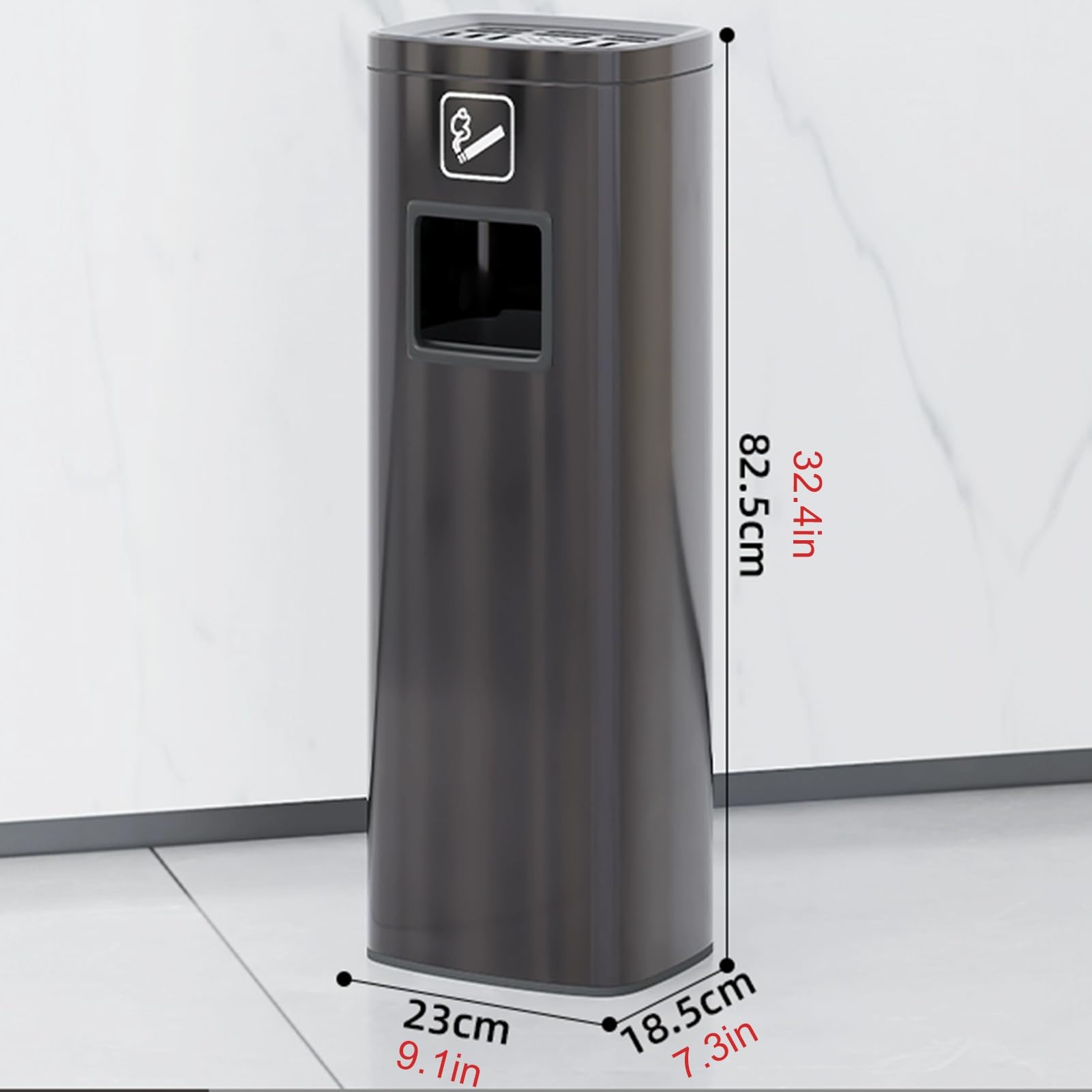 Cenicero de pie con cubo de basura, colector de cigarrillos al aire libre para centros comerciales y edificios de oficinas
