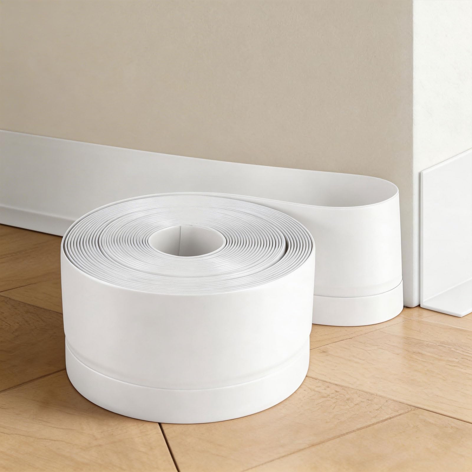 Flexible Baseboard Molding Trim, 7cm×10m Self Adhesive Skirting Board,Flexible PVC Cove Base Moulding Self-Adhesive Trim for Garage Bathroom Cabinet Floor Walls, White ﻿