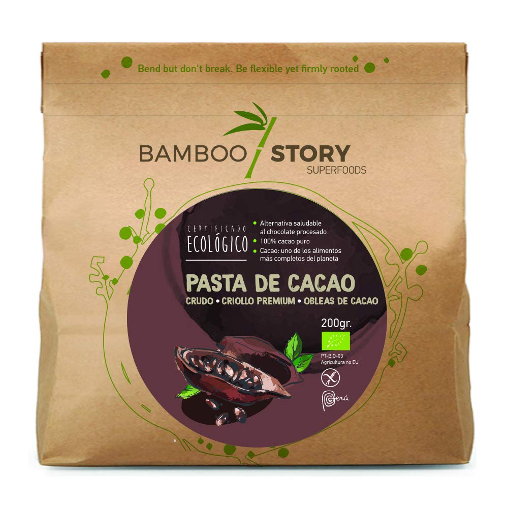 Crudo | BAMBOO STORY | Pasta di Cacao in Bottoni | Criollo | Biologico/BIO | 100% Cacao | Senza zuccheri aggiunti | 400 g | Origine 100% Perù