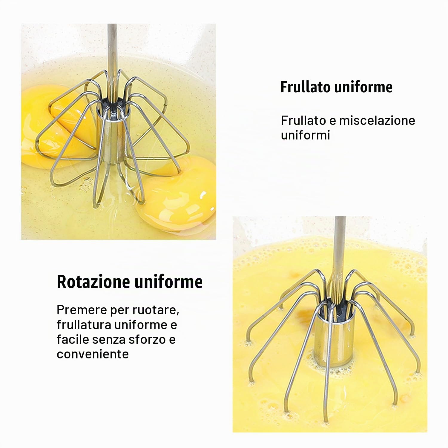 2 Pezzi Fruste Da Cucina, Fruste Per Le Uova, Rotante a Spinta | Frusta Da Cucina In Acciaio Inossidabile, Frusta Semiautomatica In Acciaio Inox, Per La Miscelazione, Battere, Frustare