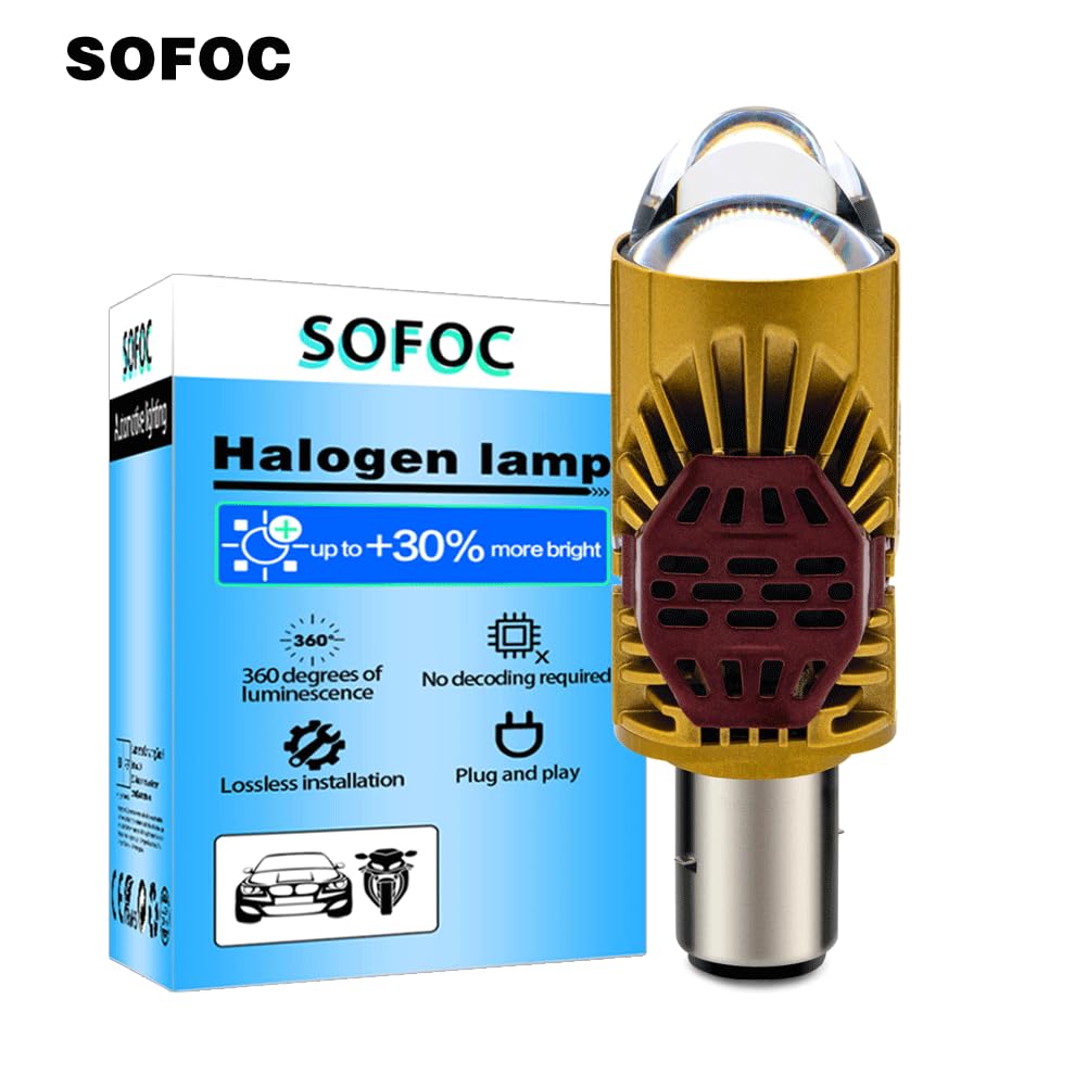 SOFOC Lampadina Fari LED BA20D 3570 9SMD 9V-60V 40W Luce Bianca Design Fari Alto/Basso con Ventola di Raffreddamento Integrata per Moto e Veicoli Elettrici Alta Prestazione 1PCS