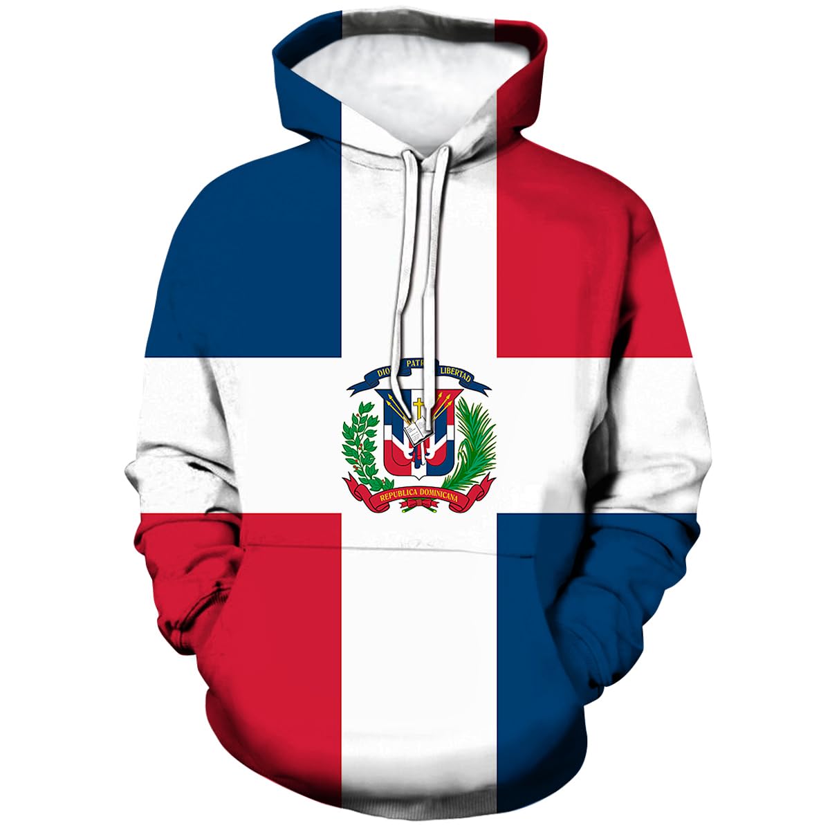 Lurhonp Dominican Republic Flag Long Sleeve Sweatshirt Pullover Hoodie, Multi, 3XL