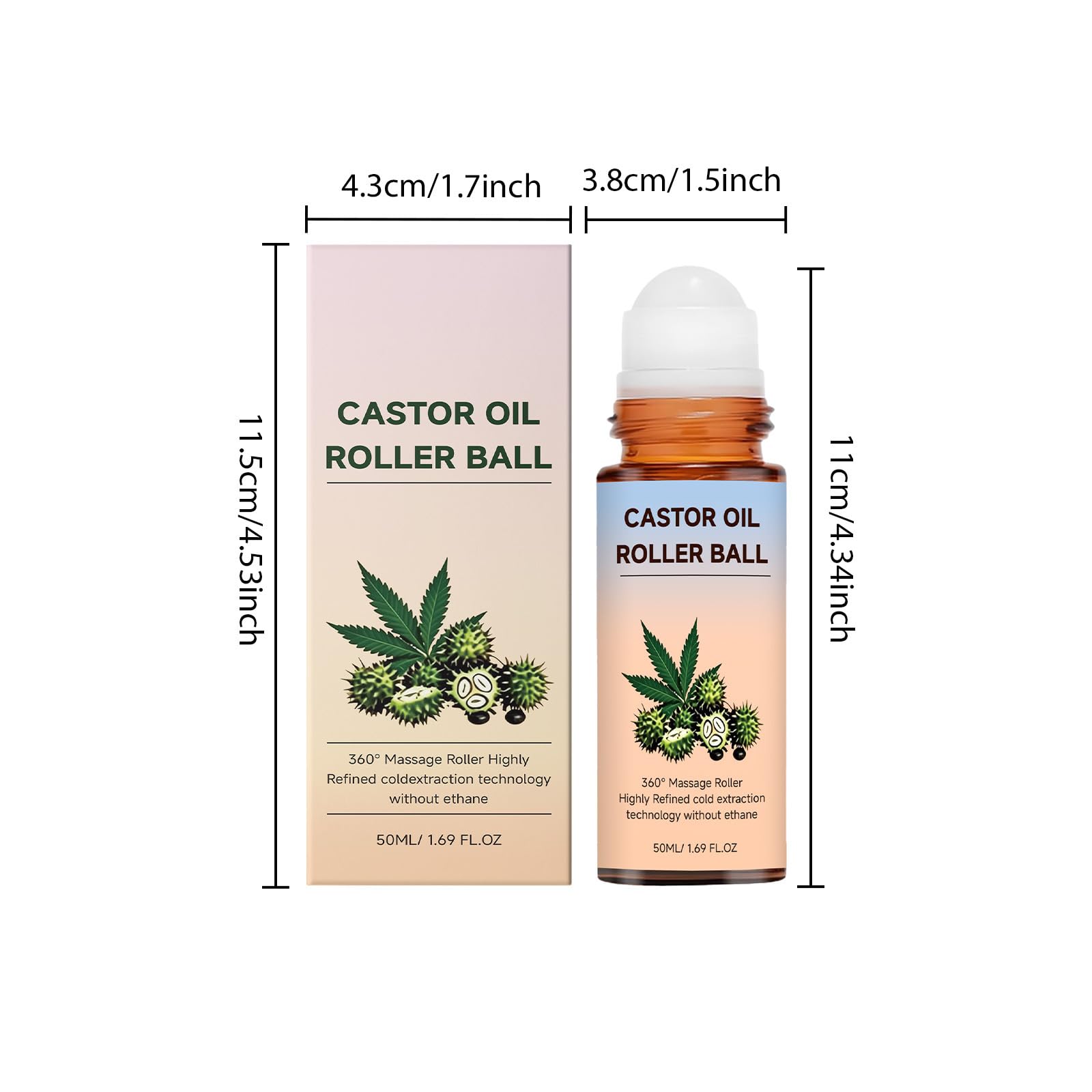 Olio di ricino con rullo al quarzo rosa, olio di ricino biologico, roll-on, bottiglia di vetro ambrato, ammorbidisce la pelle del viso, idratazione profonda, ammorbidente pancia, viso e corpo, 50 ml