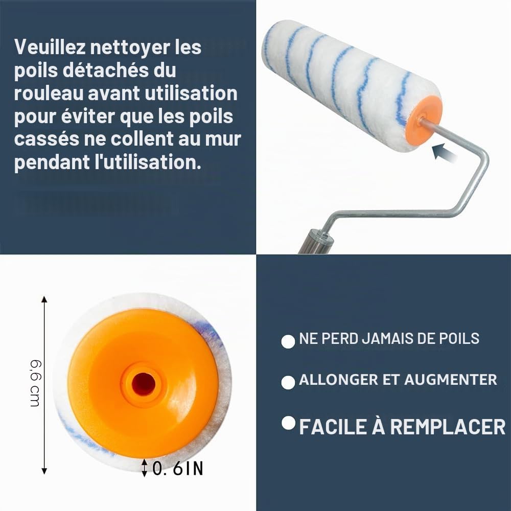 Rouleau de peinture murale, rouleau de peinture, rouleau de peintre, 3 pièces rouleau de peinture 23 cm, tige épaissie, tige télescopique en alliage d'aluminium de 43 à 211 cm, pinceau mural pour murs