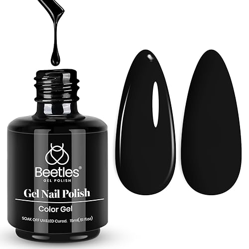 Beetles Black Gel Polish, 1 Pcs 15ml Audrey Black Nail Polish Color Gel Nail Polish Halloween Nails Soak Off Art Manicure Salon DIY Uv Lamp Nail Design Decoration at Home - 0-Audrey Black