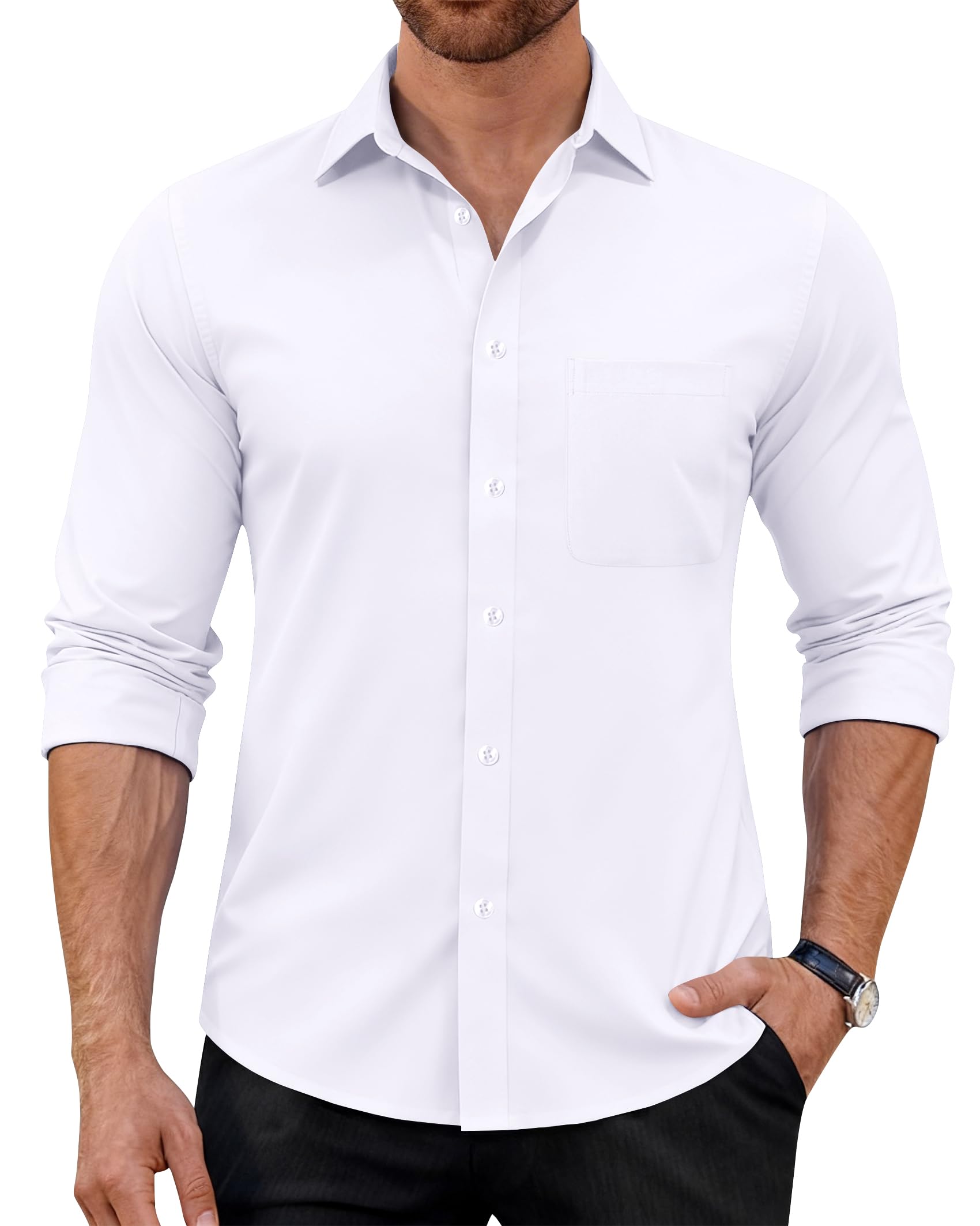 J.VER Herren Hemd Langarm Business Casual Hemden Knitterfreies Stretchhemd Regular Fit Freizeithemd Bügelfrei Unifarben Anzughemd Button Down Oberhemden