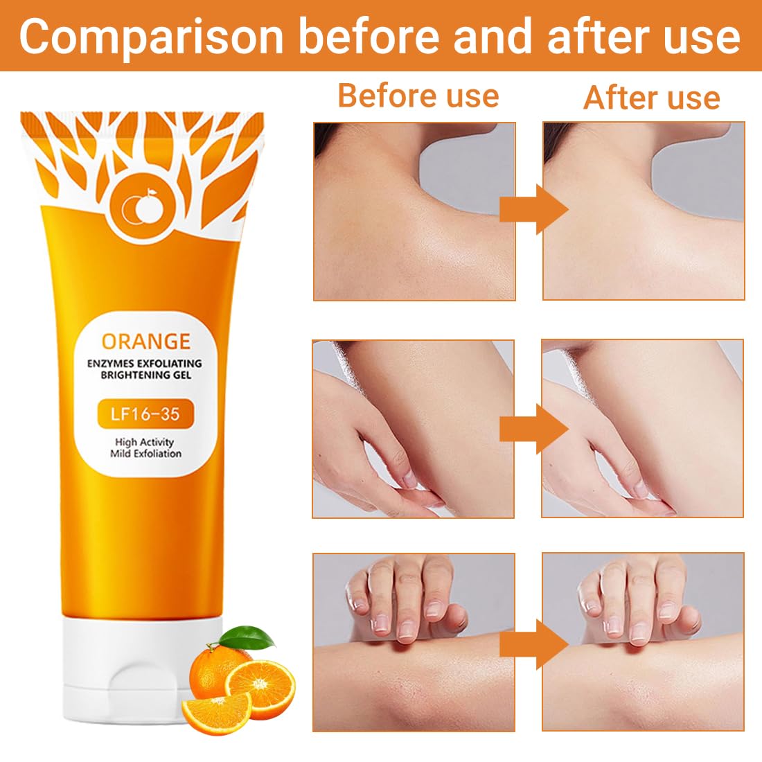 GXGM 2 Pezzi Orange Exfoliating Gel lf16-35,Gentle Exfoliating Orange Detergente Viso,Rimuove le Cellule Morte Della Pelle, Migliora la Consistenza Della Pelle,Con Guanti Floccati Marroni
