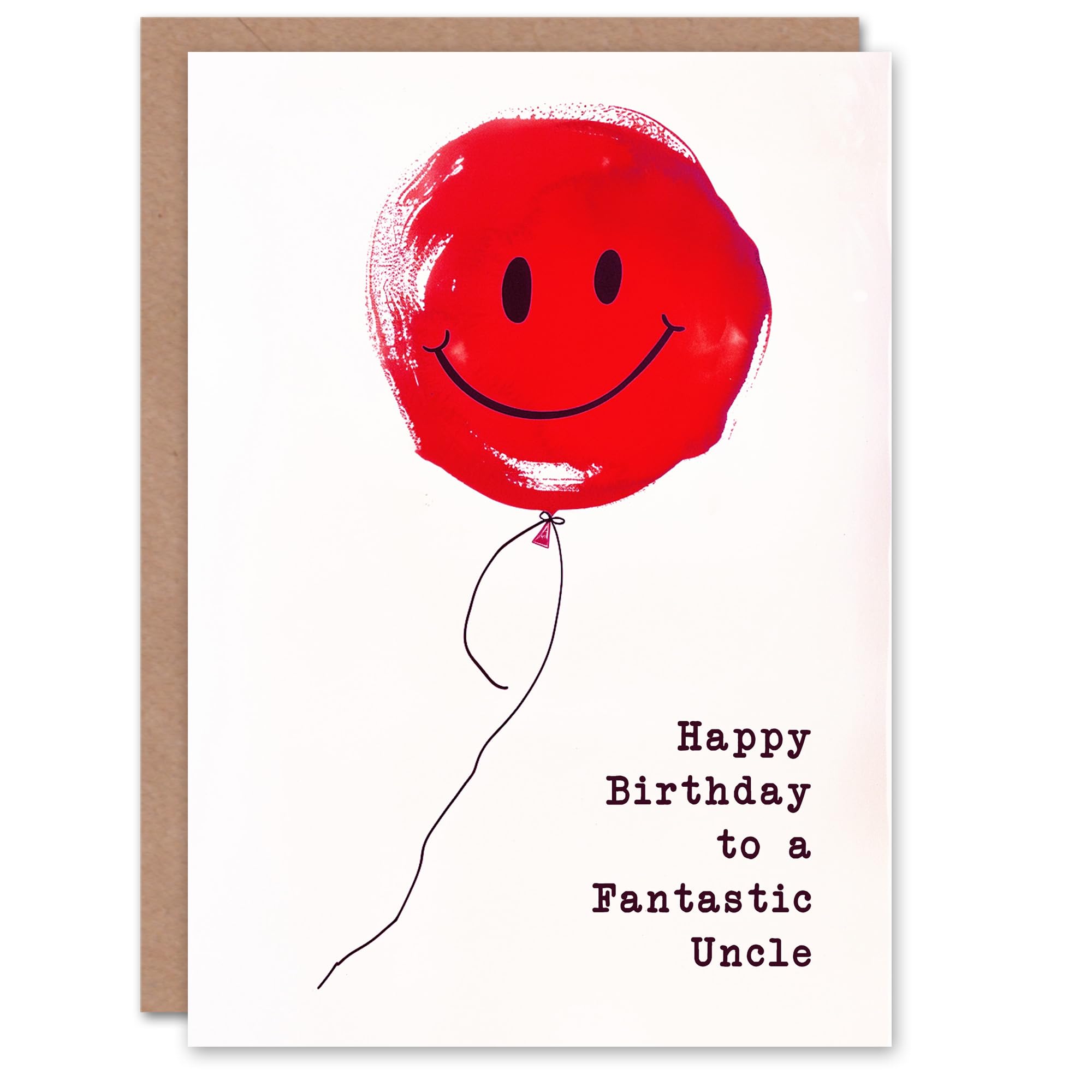 Artery8 Happy Birthday Card to a Fantastic Uncle Simple Smiley Face Red Balloon Fun