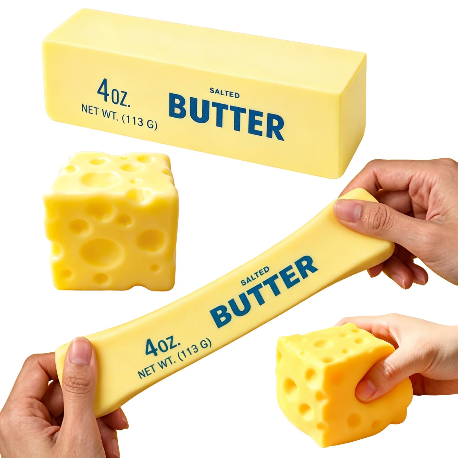 2 PCS Squishy Cheese Butter, 1 PCS Squishy Butter Stick and 1 PCS Cheese Cube, Slow Rebound Stress Relief for Adults, Soft Toy For Anxiety & Stress Relief, Office Desk Novelty Gift