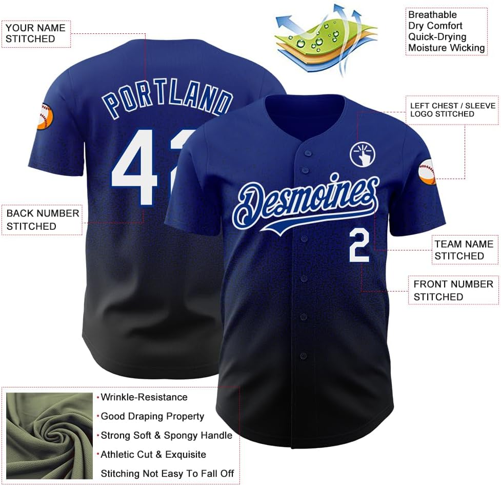 Custom Gradient Baseball Jerseys Stitched Personalized Sports Shirts Team Uniforms Button-up for Men Women Youth Boys - Image 3
