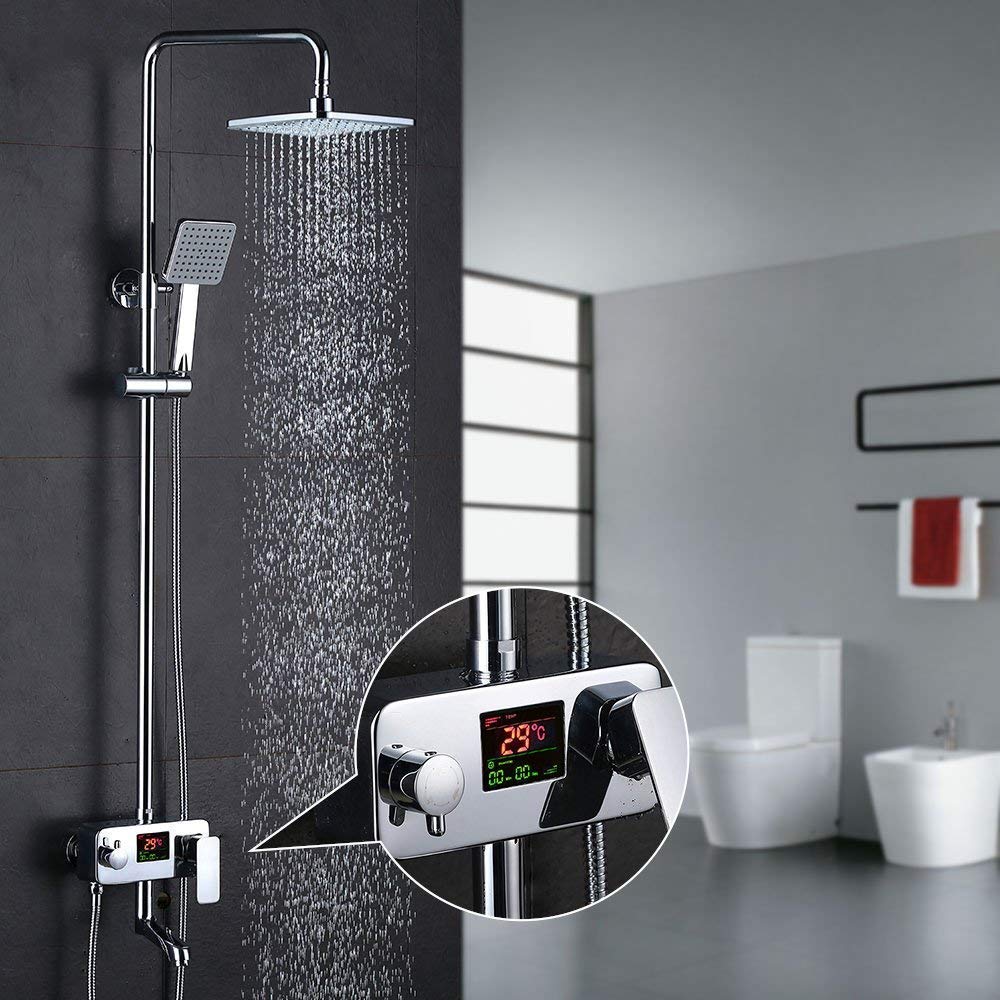 Buy GJRHS Shower Column With 3 Way Mixer With Temperature Sensor LCD
