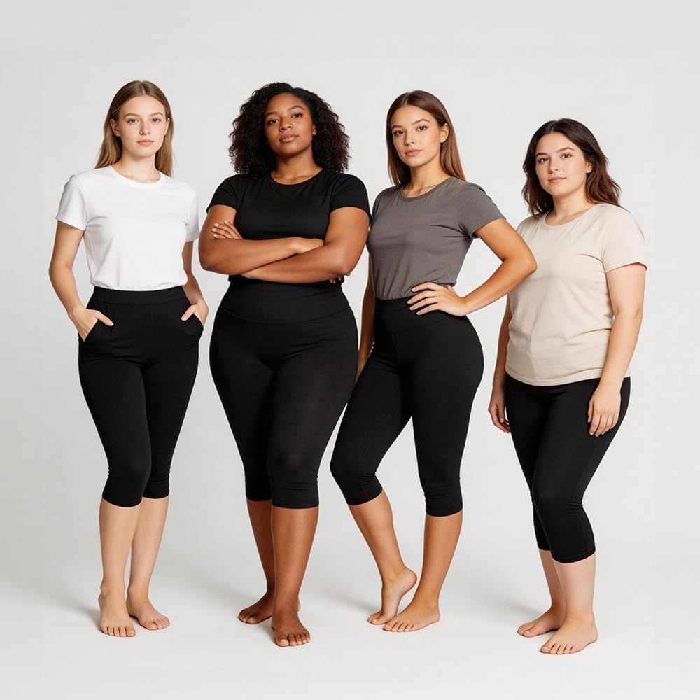 Women's Soft Capri Leggings 3/4 Length Stretch Yoga Pants for Workout Running Casual Daily Wear Regular Plus